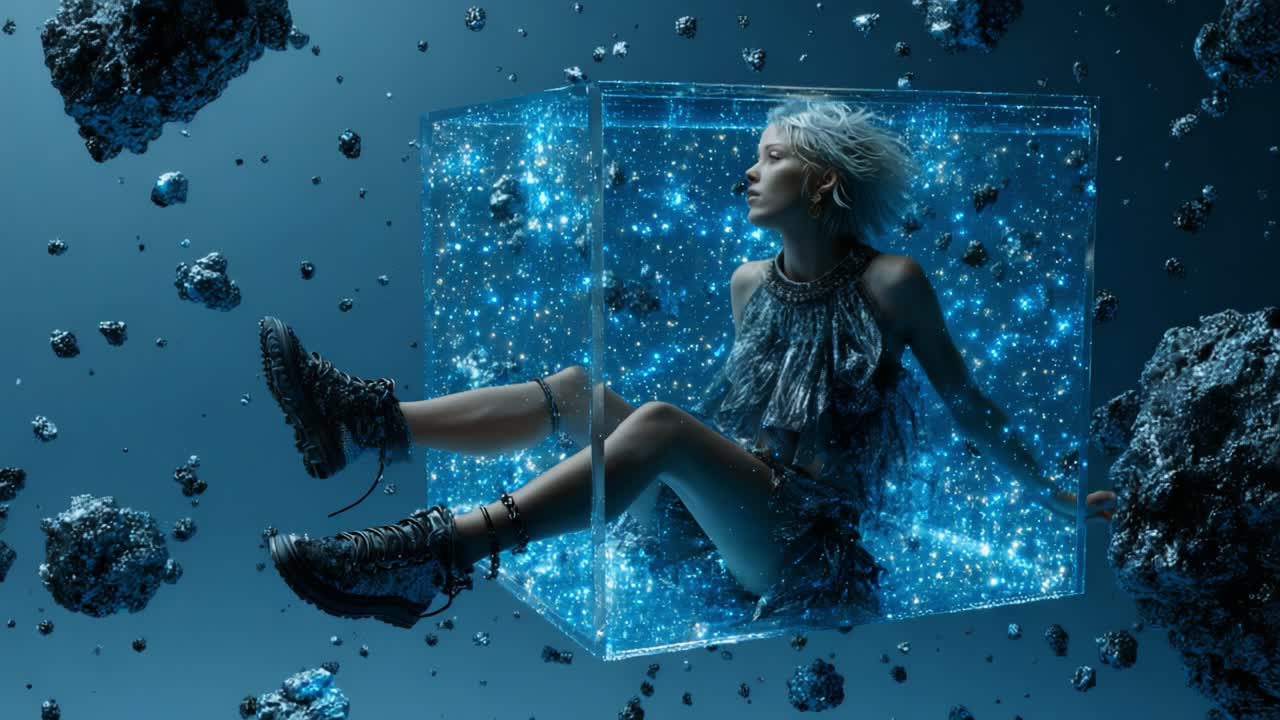Woman in a Cube of Stars