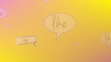 animation of like text icons in speech bubbles on yellow background