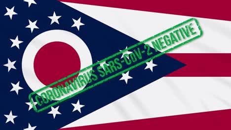 ohio us state swaying flag with green stamp of freedom from coronavirus, loop