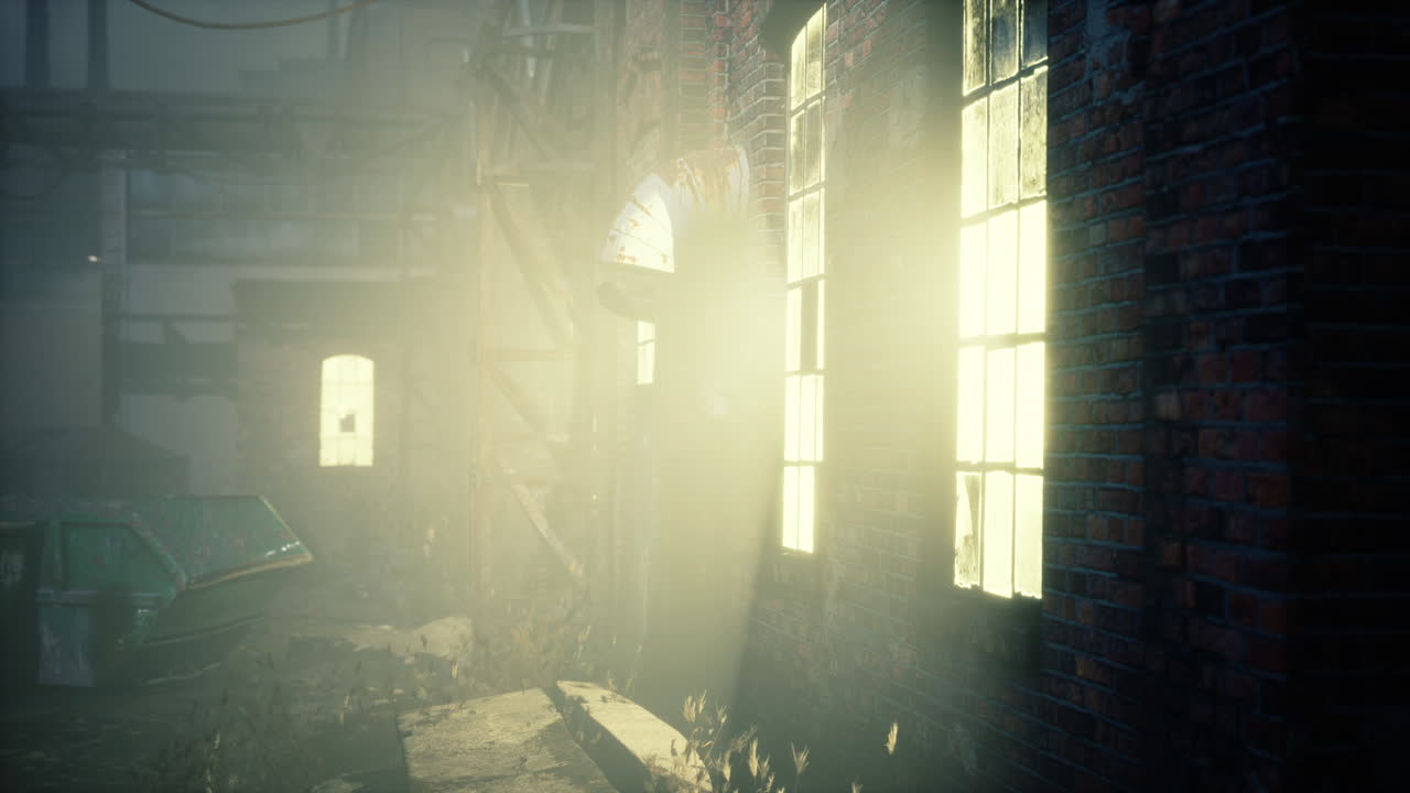 밤에 오래된 벽돌 공장