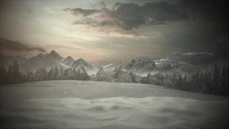 animated close up mountains and snowing landscape