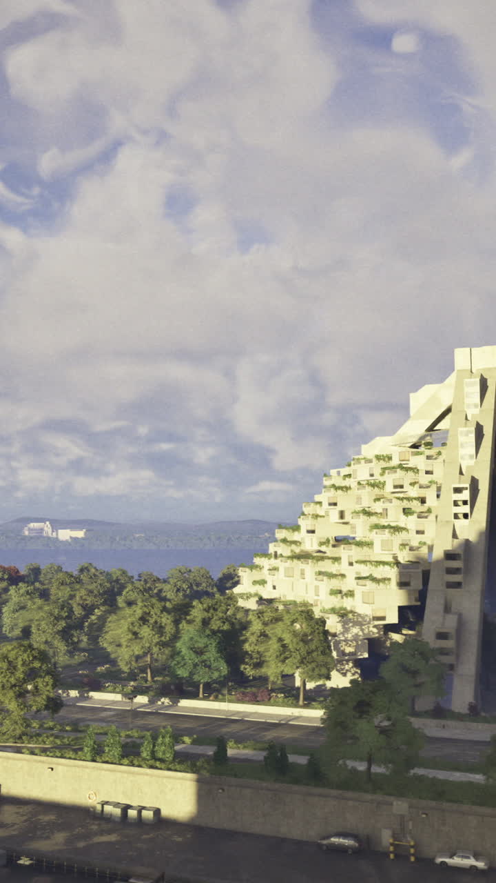 Arquitectura moderna frente al mar con exuberante vegetación y cielos espectaculares