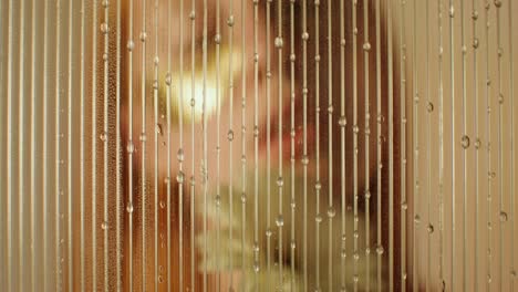 woman behind a shower door