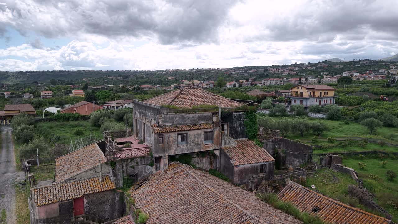 Rustic Sicilian house from The Godfather under cloudy skies