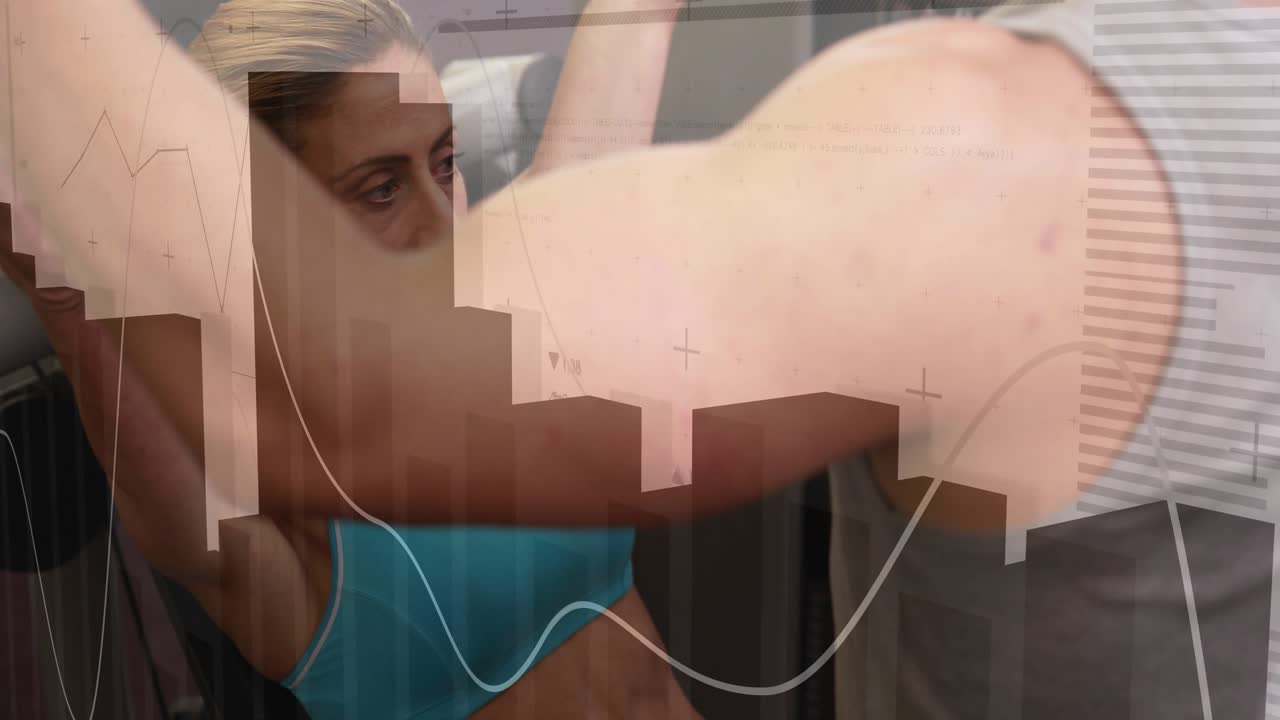 Athlete gripping handles, starting chest press for fitness, trainer spotting as charts showing form