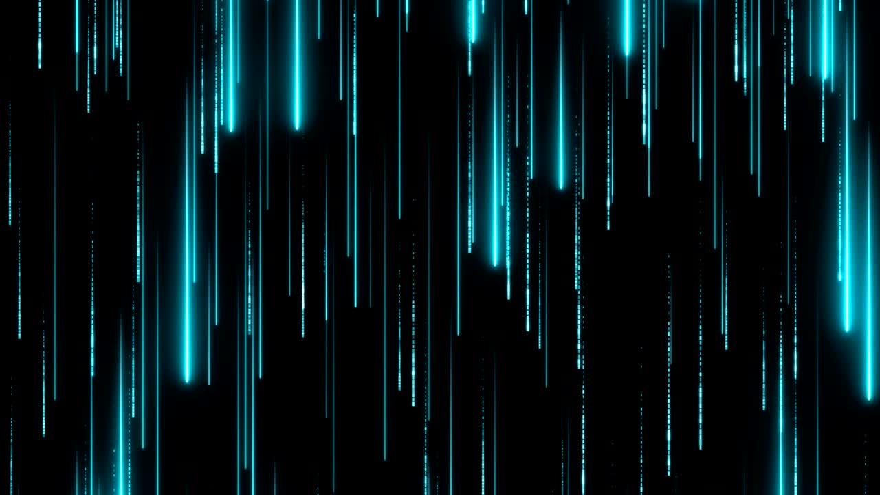 rayos azules brillantes que se mueven hacia abajo. partículas de neón brillante. flujo de datos digitales. espacio futurista. transferencia de información. bucle sin costuras.