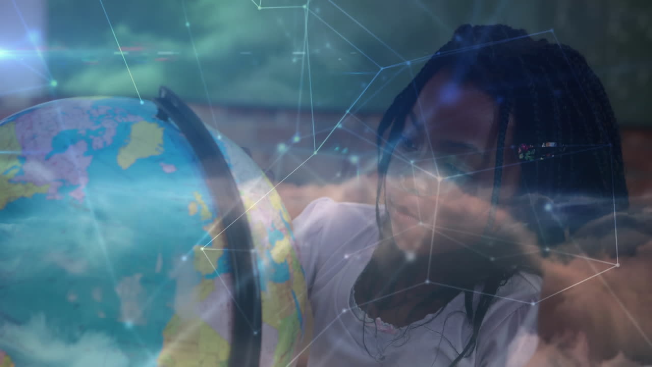 red de conexiones entre diversos estudiantes que aprenden geografía usando un globo en la escuela primaria