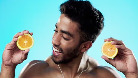 Naranja,-Cuidado-De-La-Piel-Y-Rostro-De-Hombre-En-Estudio