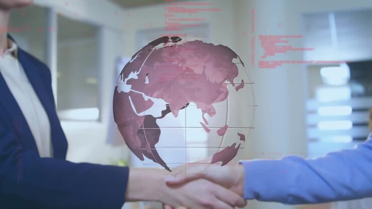 animatie van de wereldbol en gegevensverwerking over handdruk