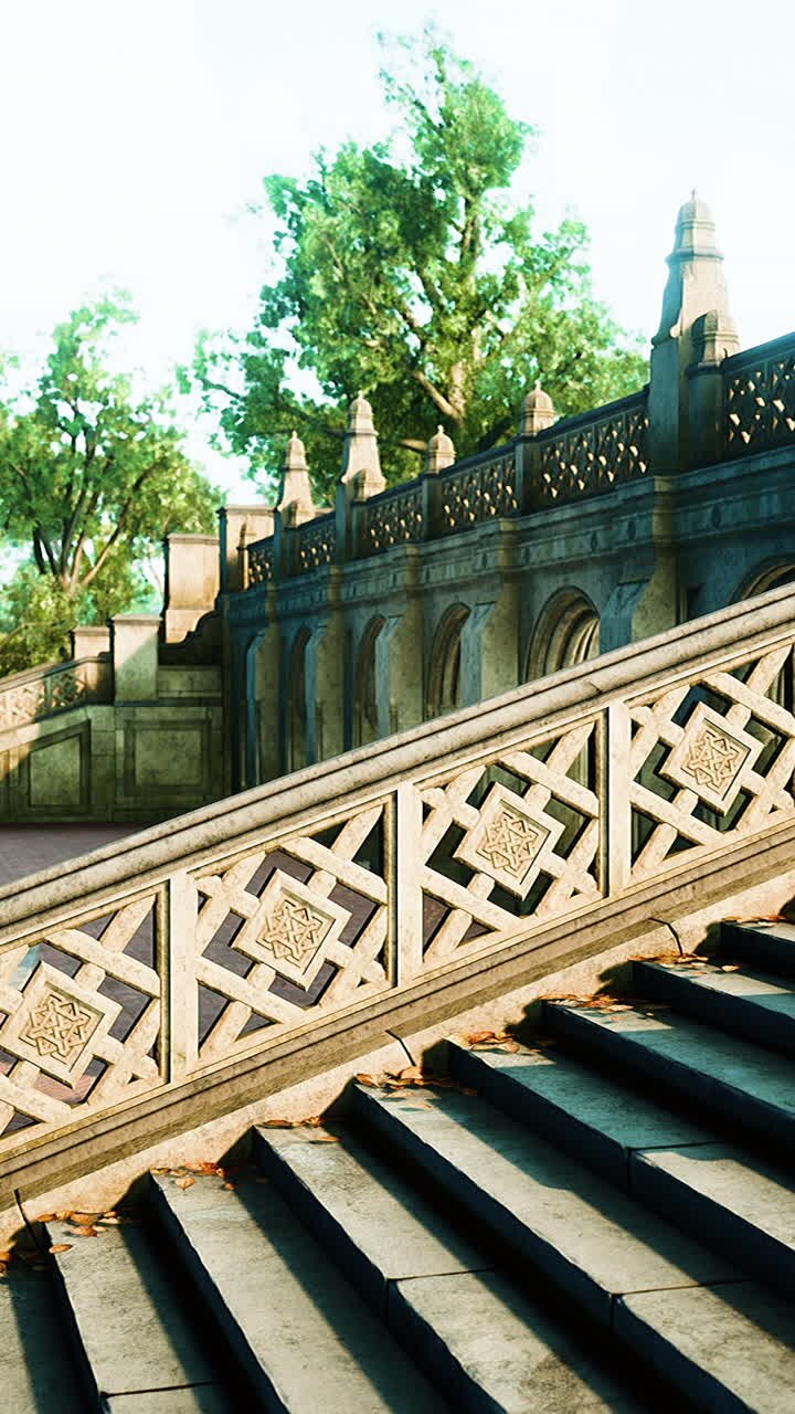 Bir parkta taş basamaklar ve korkuluk