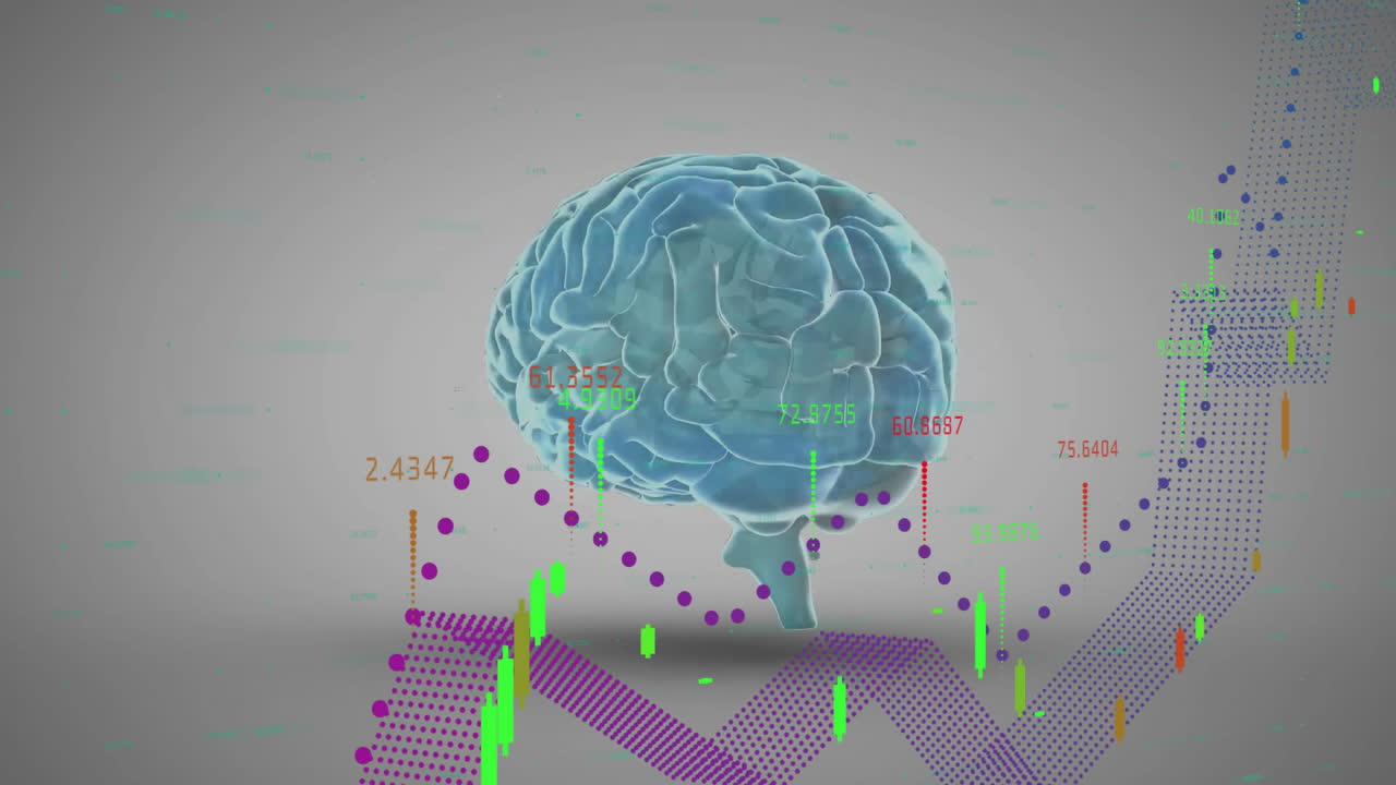 animación del procesamiento de datos y diagramas sobre el cerebro