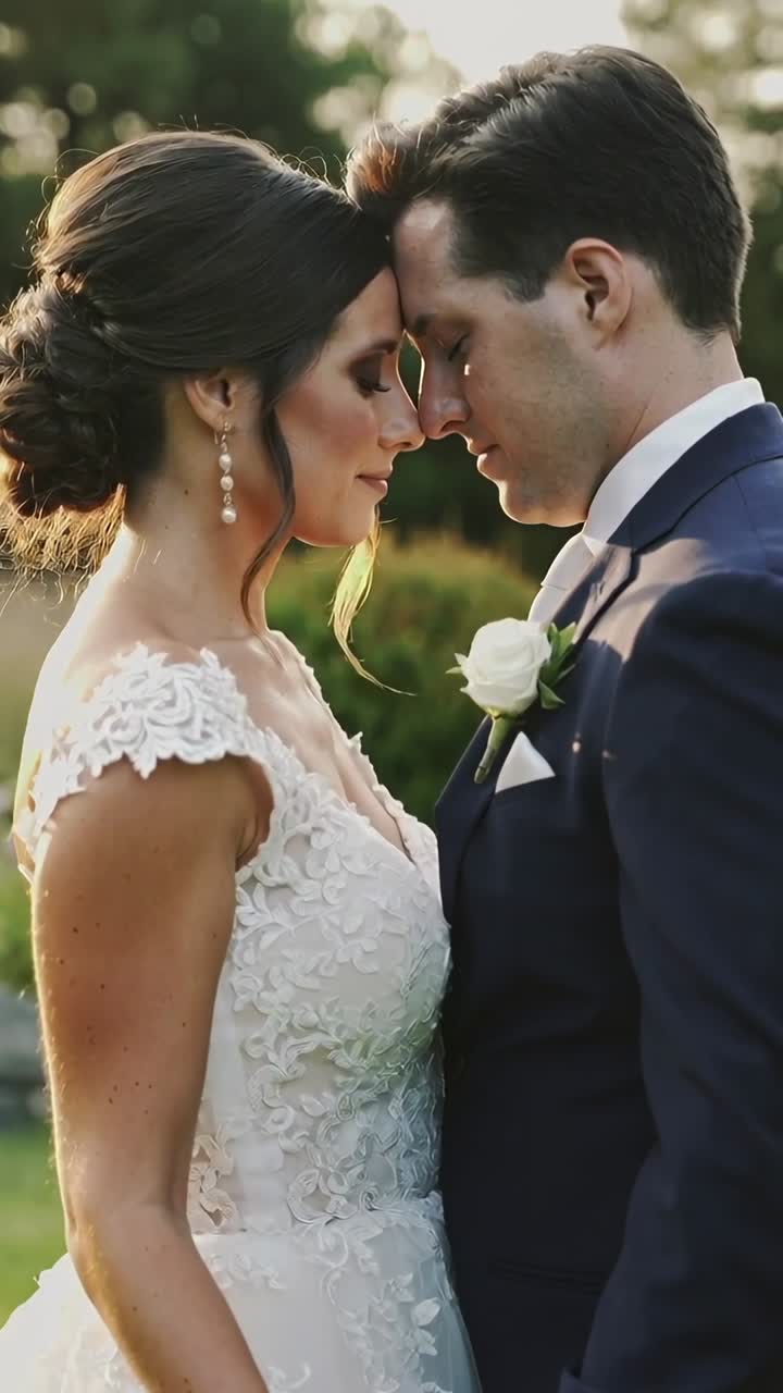 Noivos Românticos Compartilham um Momento Íntimo ao Ar Livre