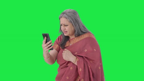 Angry-Indian-old-woman-shouting-on-video-call-Green-screen