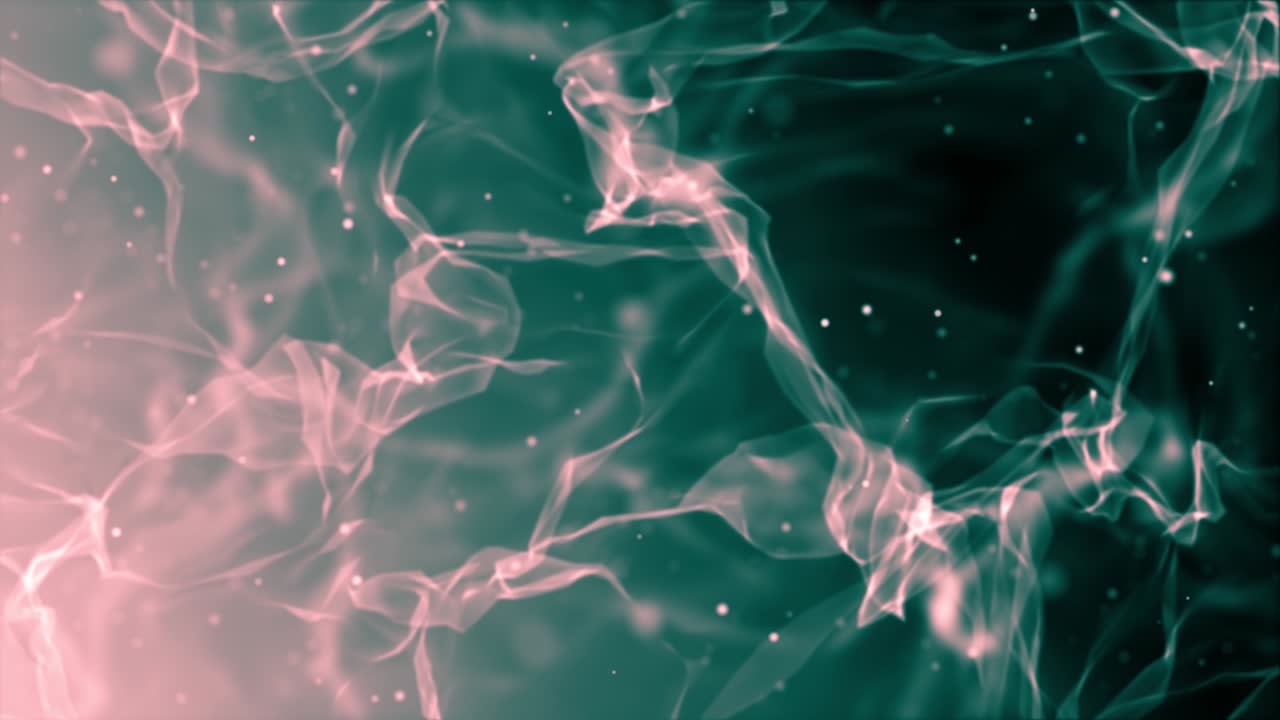 Video animation with highlighted pink smoke and flying white particles.