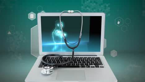 medical laptop displaying human bodyscan video