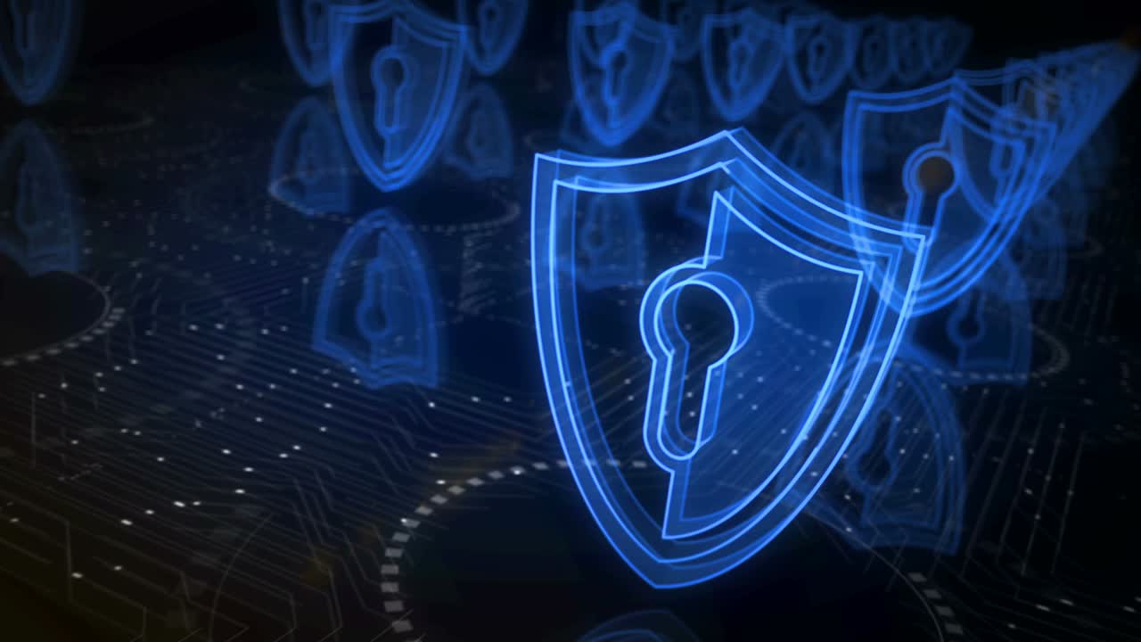 concepto de bucle de símbolos de seguridad cibernética y protección de redes digitales