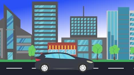 viajes en coche por la ciudad vista lateral, animación en bucle, fondo de diseño plano