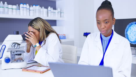 science, microscope and women with medical