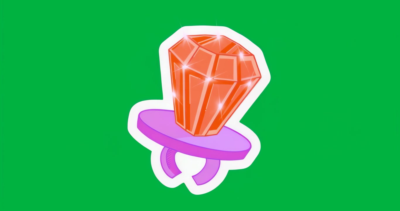 Animazione in loop di un anello viola che sormonta una gemma rossa, con scintille che emergono e un effetto glitch, per mettere in mostra il marchio