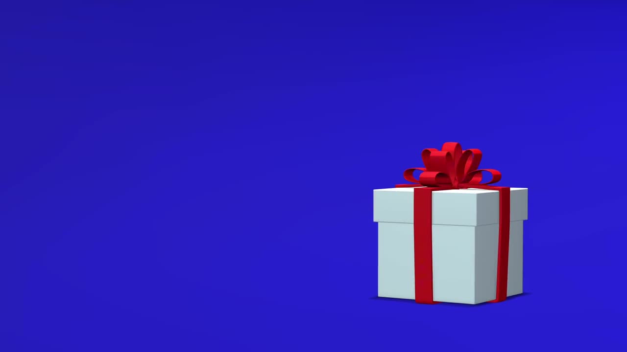 Rotating gift box on a dark blue background