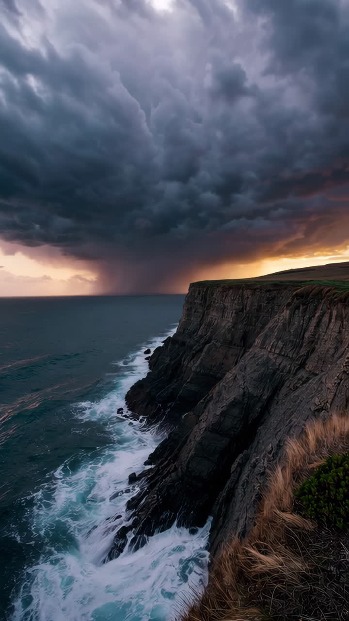 Dramatic Coastline Sunset with Storm Clouds
