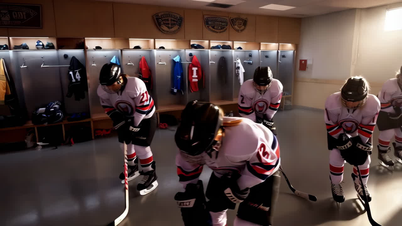 Female Hockey Team in Locker Room
