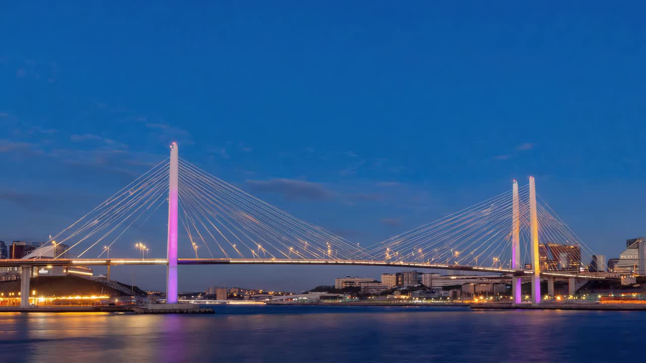 Illuminated Cable-Stayed Bridge at Night