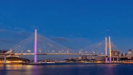 illuminated cable-stayed bridge at night
