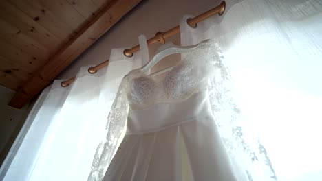 low angle shot of beautiful white wedding bride dress