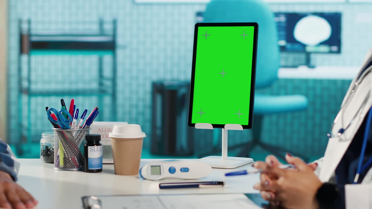 Medical Consultation with Tablet Green Screen Mockup