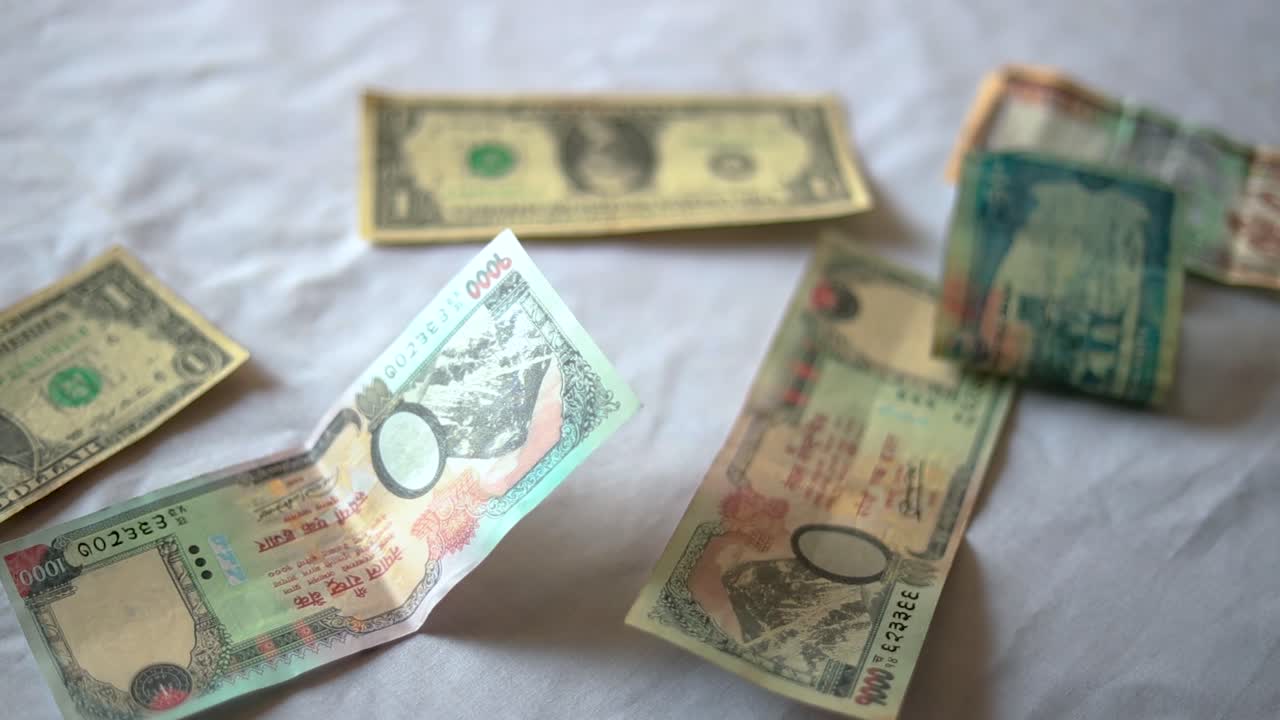 Dollars, Yuan, Riyal, Nepali Rupees Free Stock Video Footage Download Clips