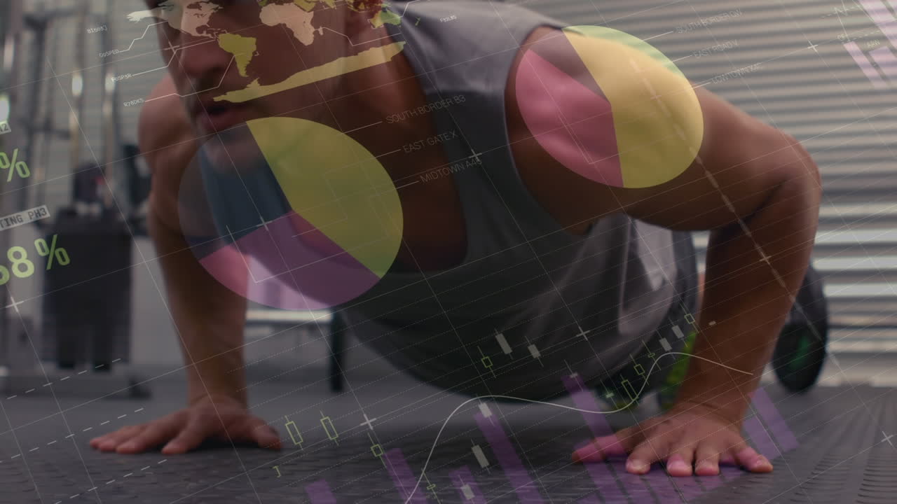 animación del procesamiento de datos financieros sobre el ejercicio de los hombres caucásicos