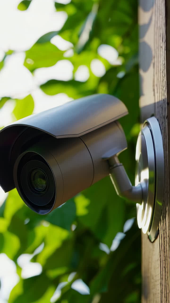 Outdoor Security Camera on Wooden Post
