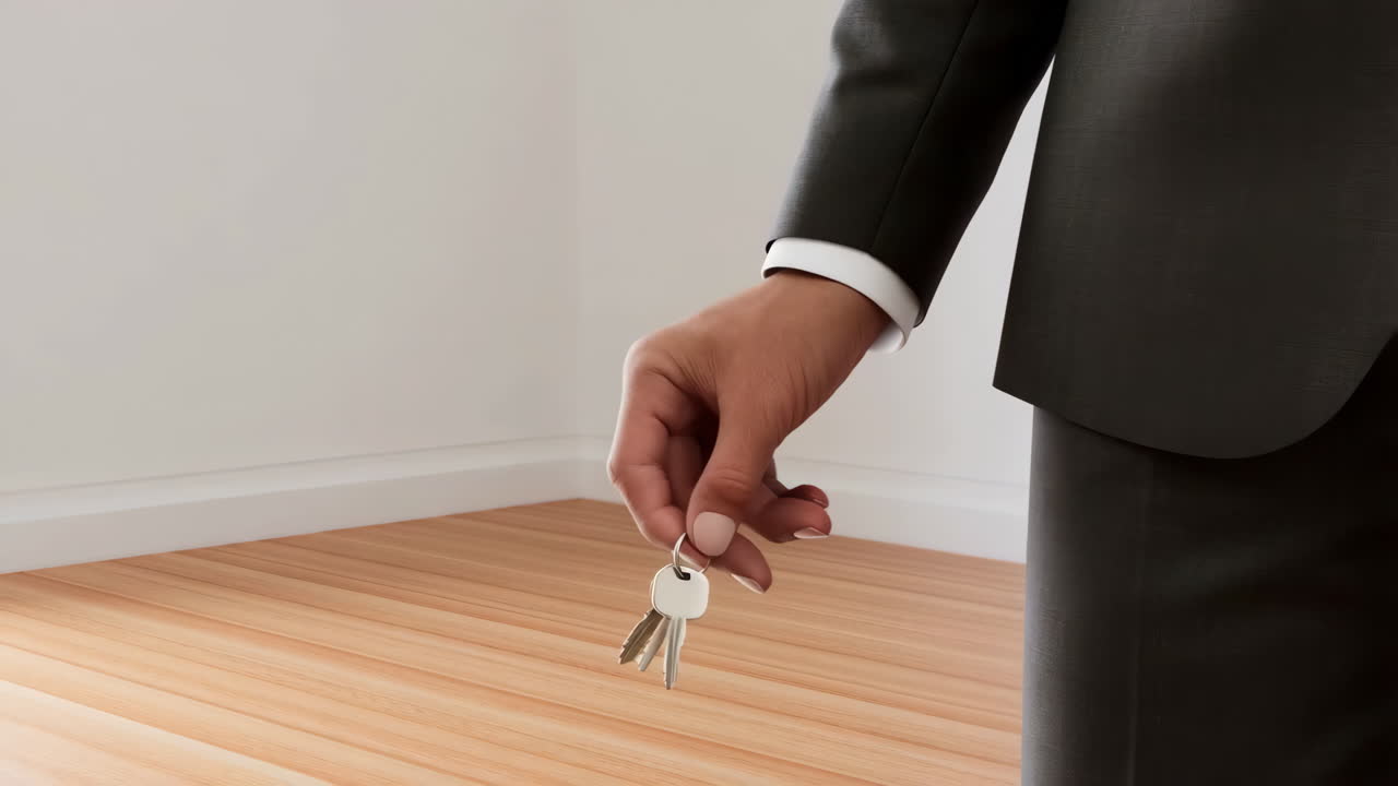 Person holding keys in an empty room