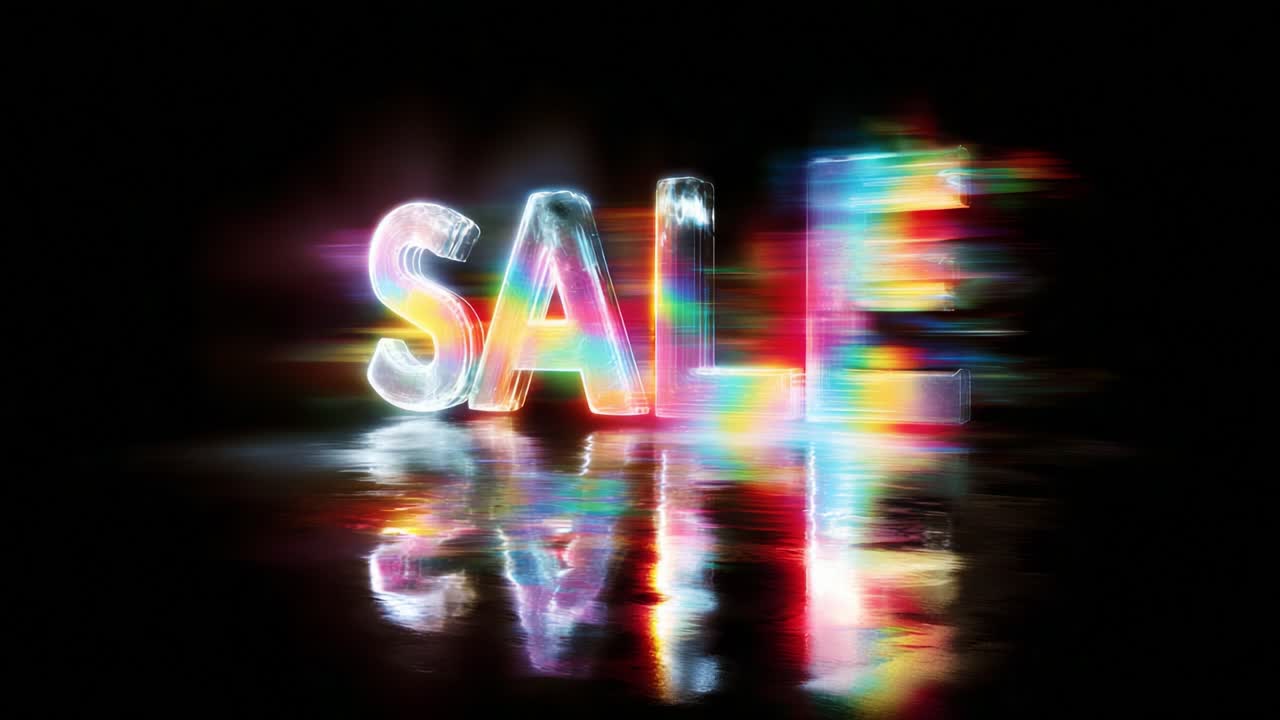 Vibrant and Dynamic Sale Announcement with Colorful Light Effects and Reflections, Capturing Attention with Eye-Catching Visuals to Attract Shoppers to Purchase Exciting Offers