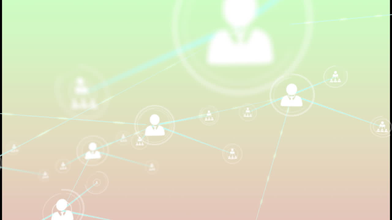 분홍색과 녹색 그라디언트 배경에 프로필 아이콘의 네트워크의 애니메이션