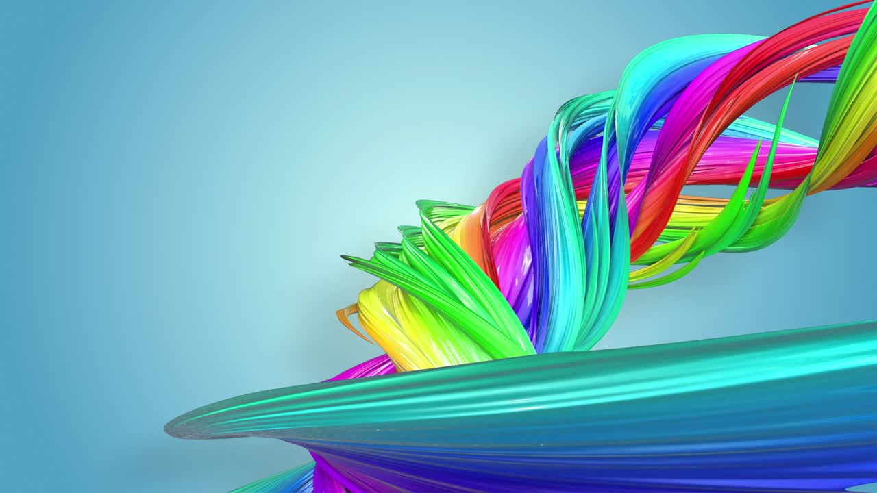 무지개 색의 환상적인 아름다운 리본, 휘어지고 구부러진, 다채로운 크리에이티브 배경, 부드러운 부드러운 애니메이션, 4k 선과 컬러 그라디언트.