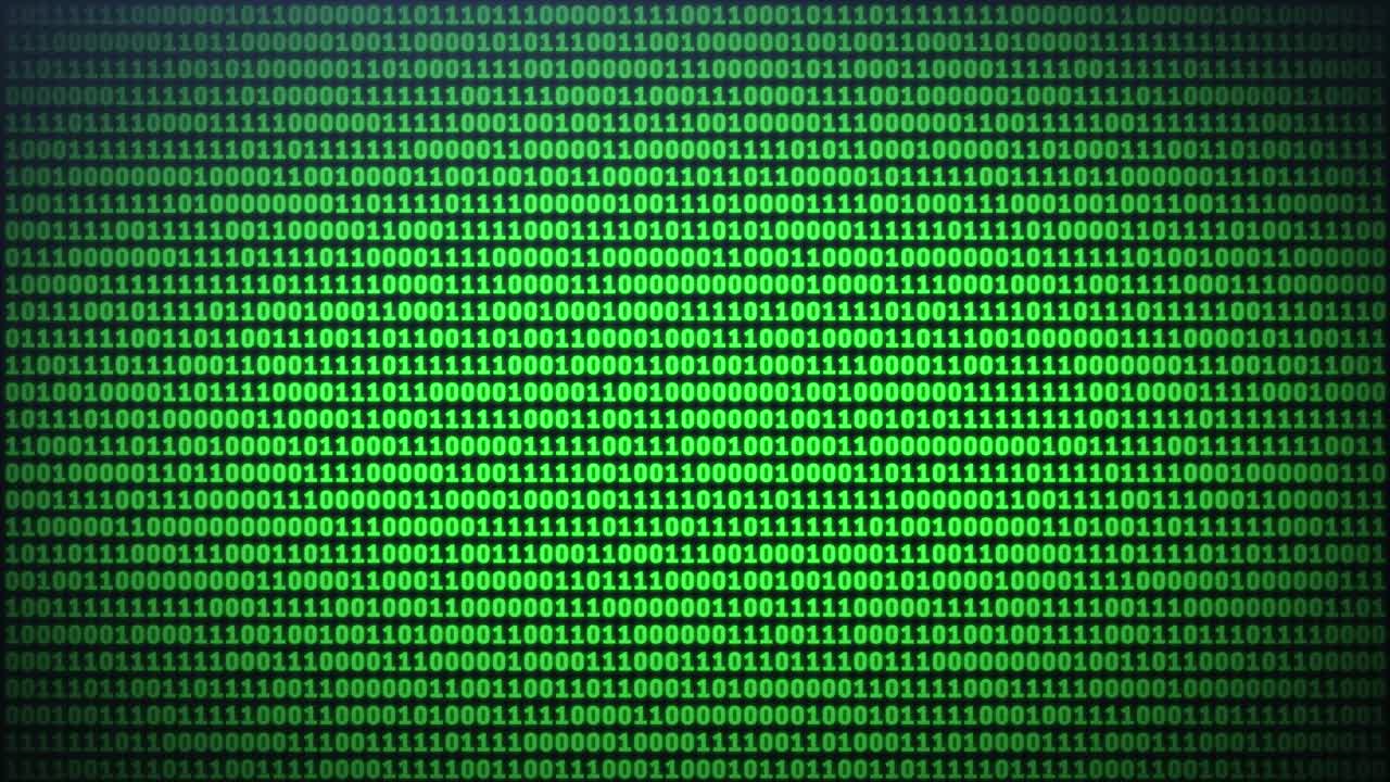 Green binary code on computer screen background