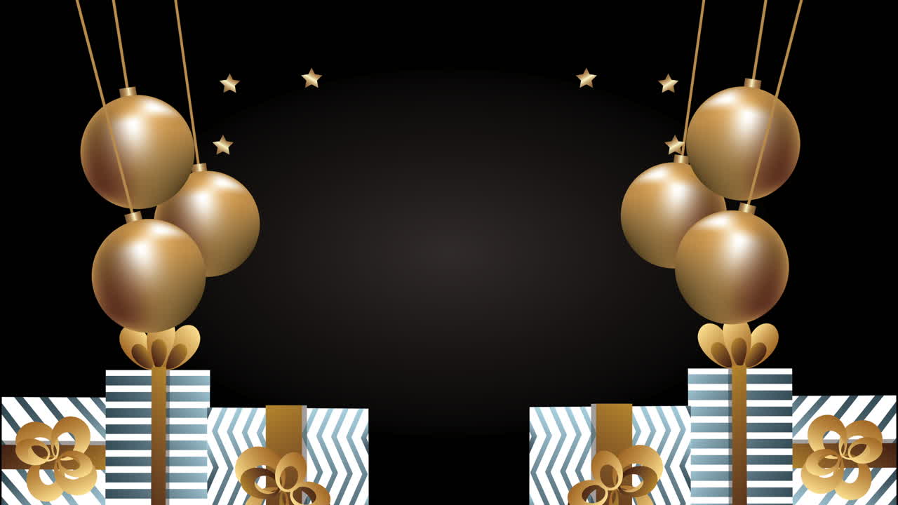 feliz navidad tarjeta de oro con bolas y regalos