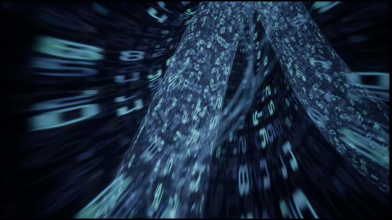 Abstract Blue Digital Data Stream on Black Background
