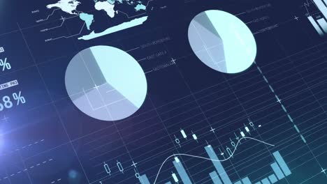 Animación-Del-Procesamiento-De-Datos-Estadísticos-Contra-Un-Punto-De-Luz-Sobre-Fondo-Azul