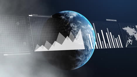 Animación-Del-Procesamiento-De-Datos-Digitales-Sobre-El-Globo-Sobre-Fondo-Oscuro