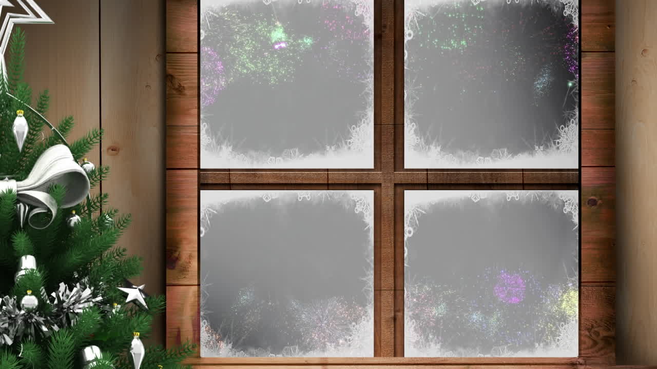 窓から見える新年の夜のアニメーション