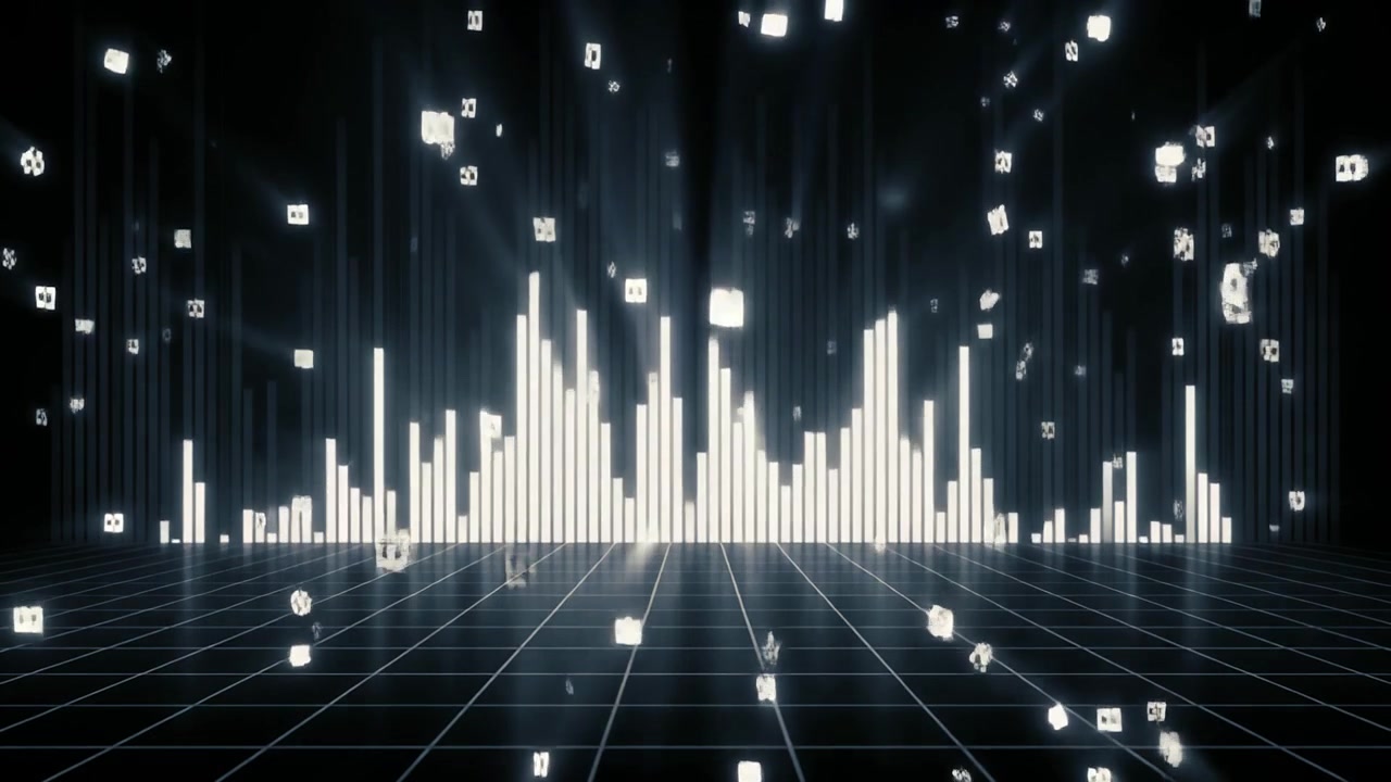 Abstract Digital Audio Visualizer with Floating Glowing Cubes