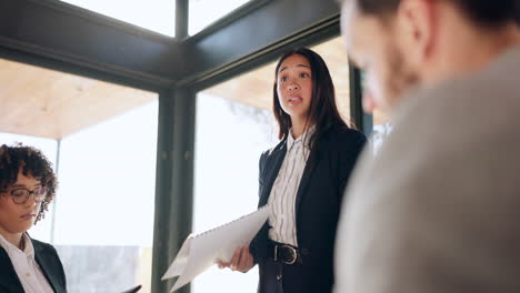 Proposal,-meeting-and-woman-with-business-people