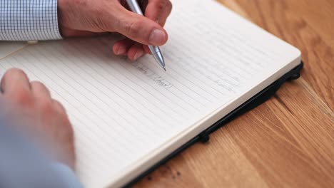 estrategias innovadoras: mano masculina con anillo, lluvia de ideas y escritura en papel en el entorno empresarial