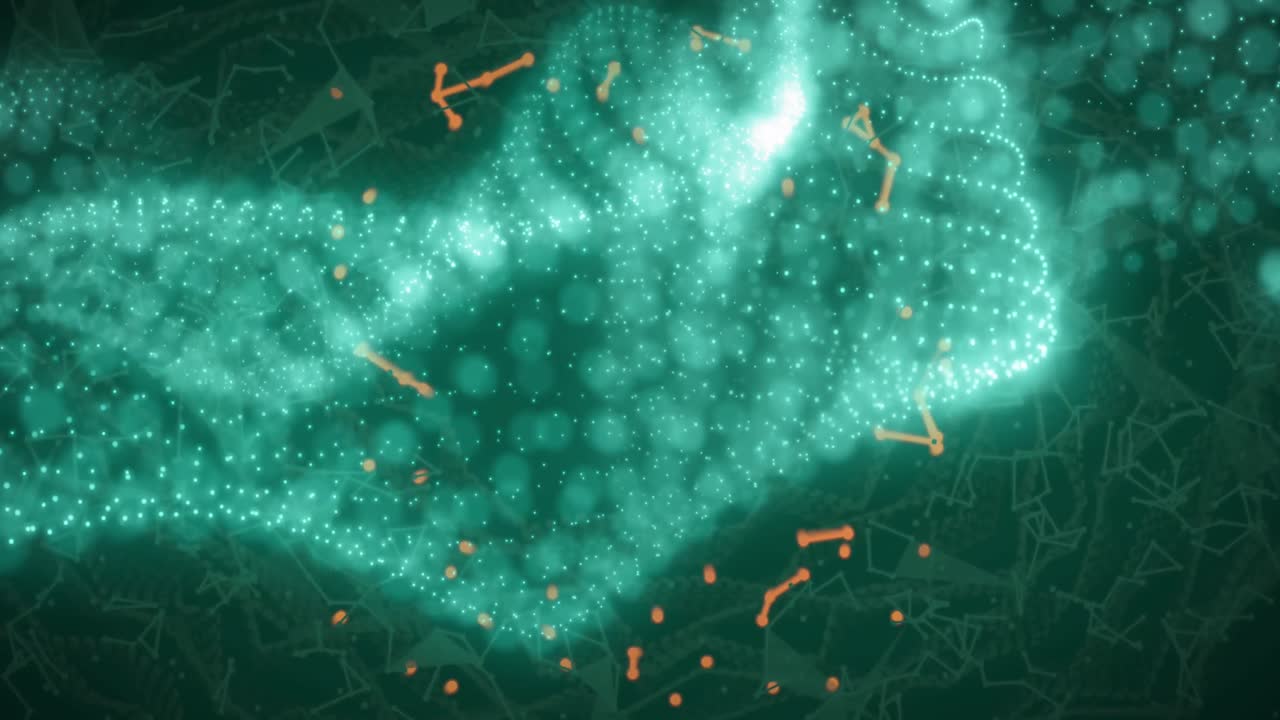 어두운 배경 위의 연결 네트워크와 녹색 파동의 애니메이션