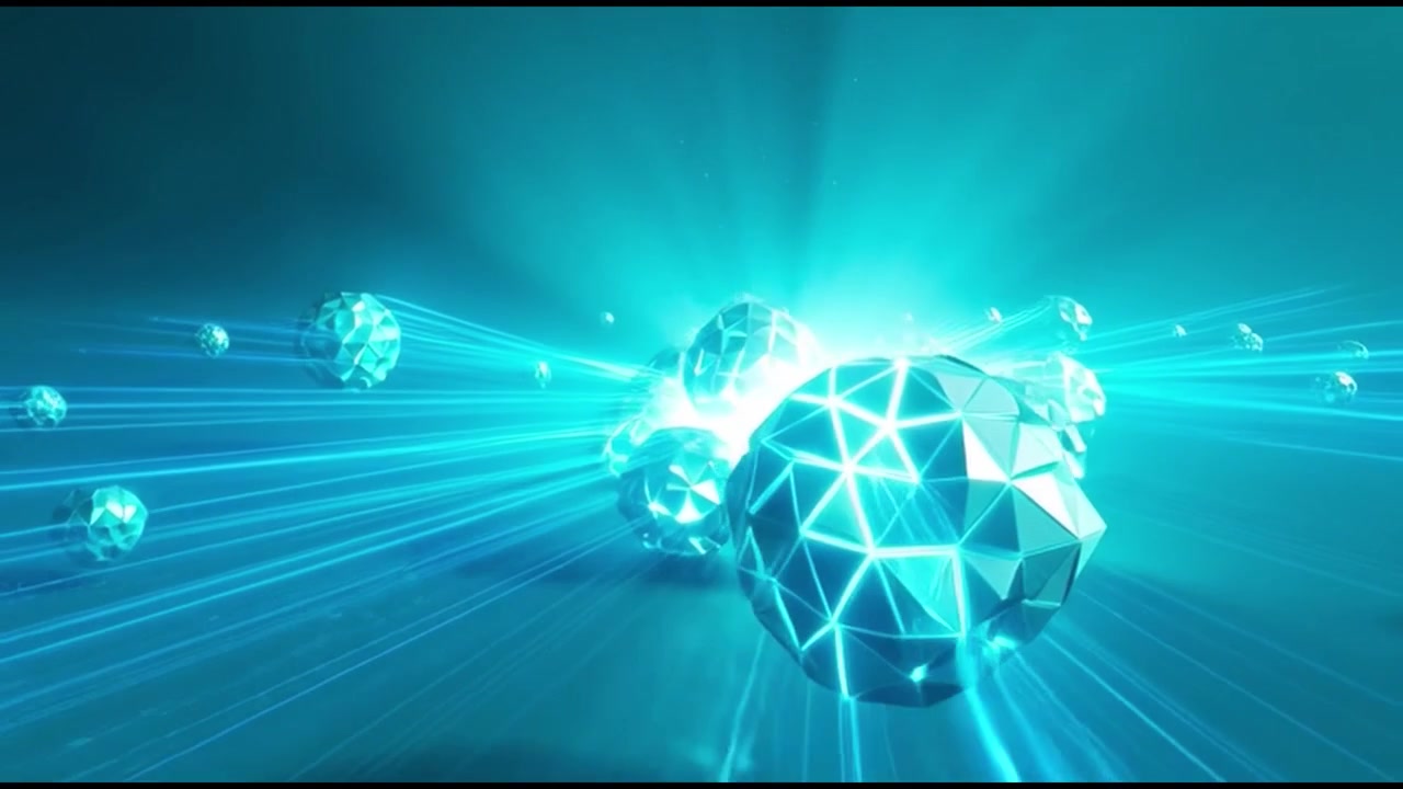 Abstract Animation of Glowing Geometric Spheres Emitting Light Rays