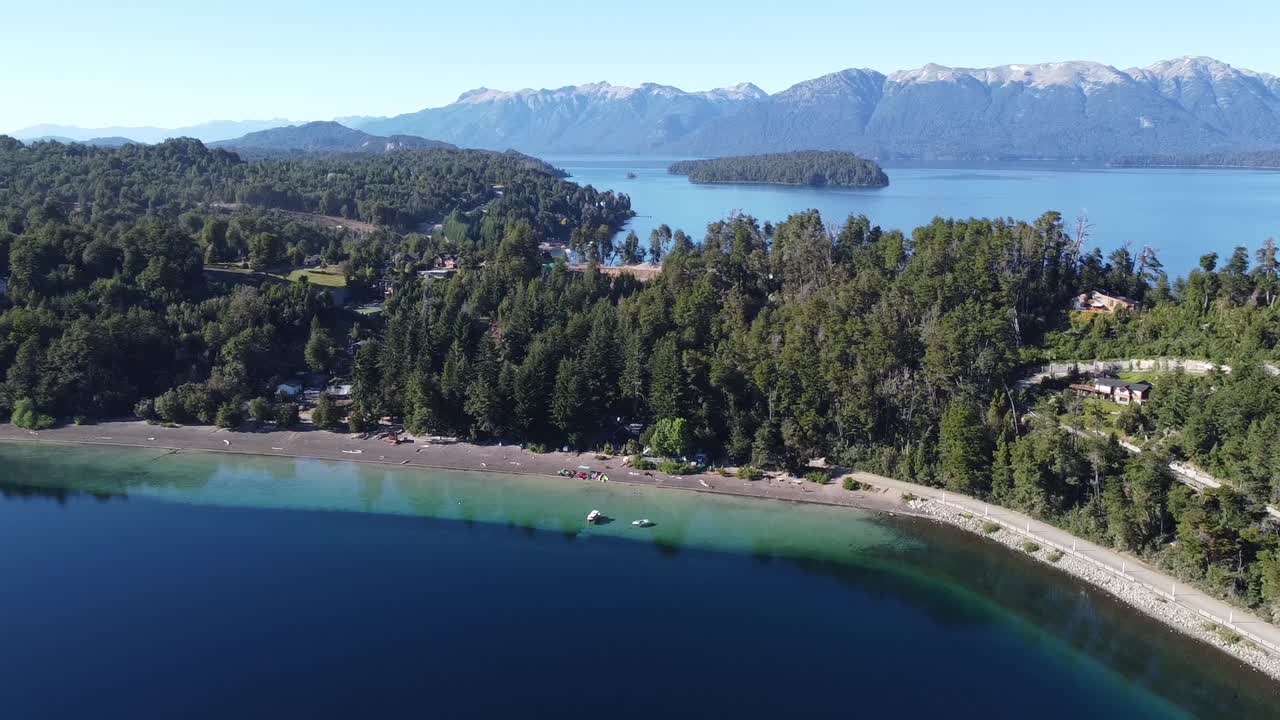 Stunning lake and forest in patafonia argentina captured with drone
