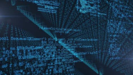 digital animation of binary coding data processing against blue background
